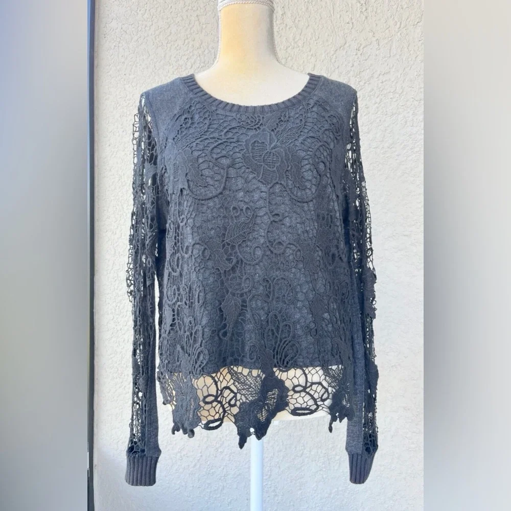 FREE PEOPLE Graphite Combo Crochet Top, Size Small - MSRP $128